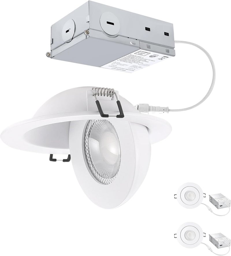 POPANU Recessed Lighting 4 inch Gimbal 9W 5CCT Swivel Ceiling Eyeball Spotlight 4inch Dimmable Recessed Lights, Soffit Indoor Directional Lighting, 90° Tilt and 360° Rotation White 2 Pack - Image 1